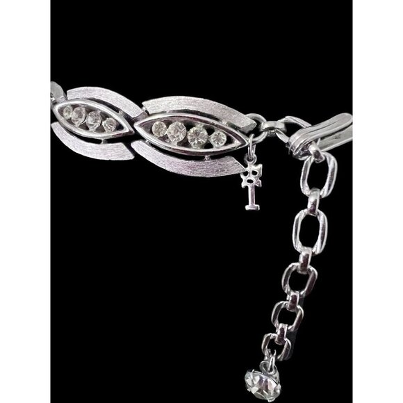 Trifari Necklace Bracelet Clip On Earrings Set Silver Tone Faux Rhinestones - Picture 6 of 11